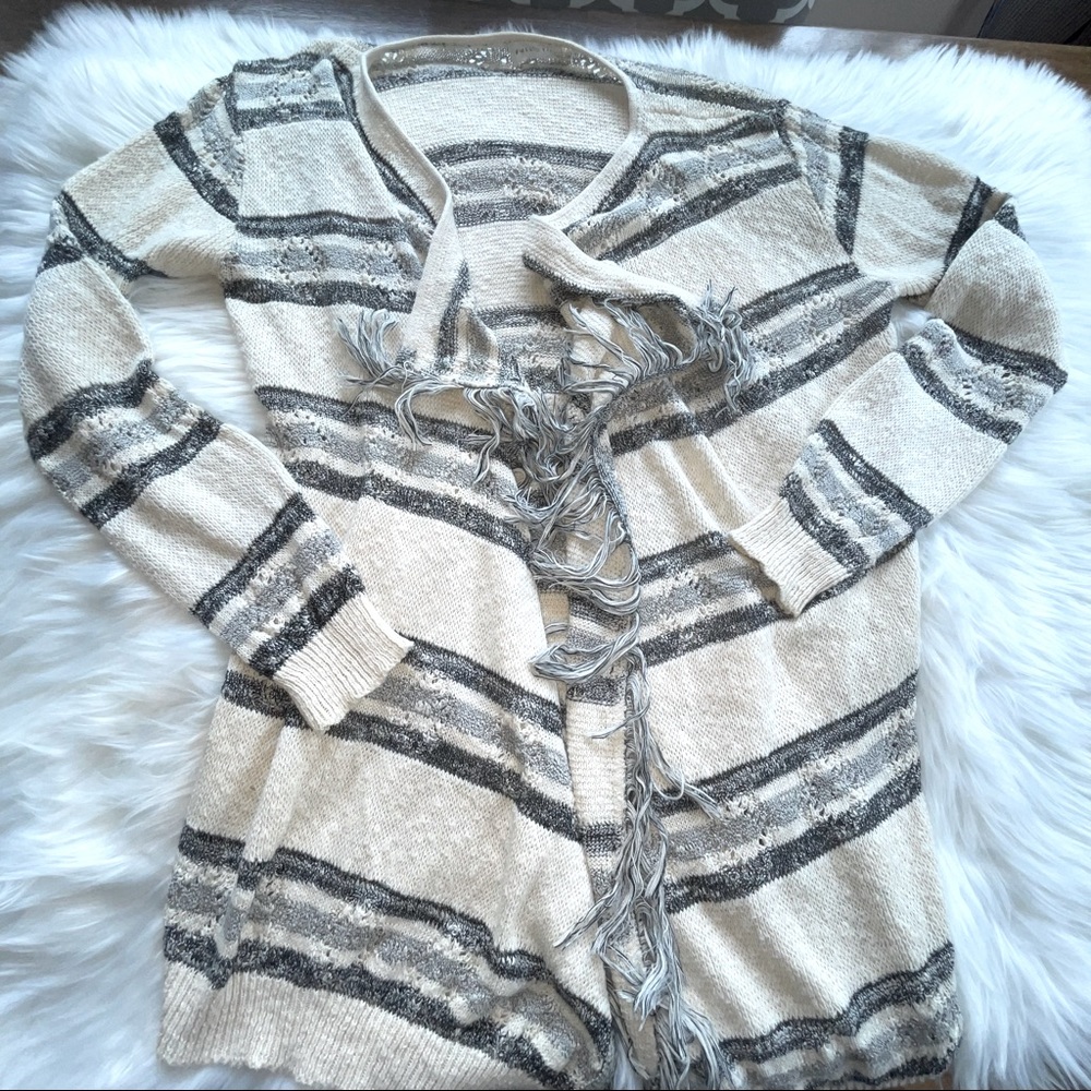 Full Tilt Open Front Knit Cardigan with Fringe sz Small
